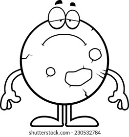A cartoon illustration of the planet Mars looking sad.