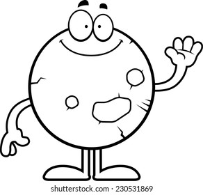 A cartoon illustration of the planet Mars waving.