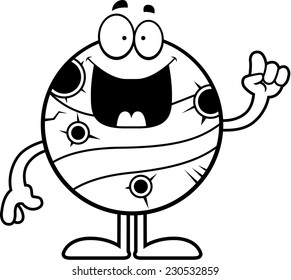 A cartoon illustration of the planet Mercury with an idea.