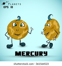 A cartoon illustration of the planet Mercury in two positions. hand drawn vector illustration.