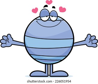 A cartoon illustration of the planet Neptune ready to give a hug.
