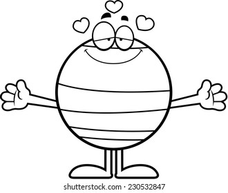 A cartoon illustration of the planet Neptune ready to give a hug.