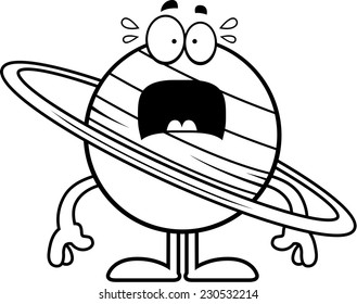 A cartoon illustration of the planet Saturn looking scared.