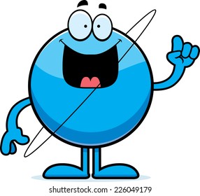 A cartoon illustration of the planet Uranus with an idea.