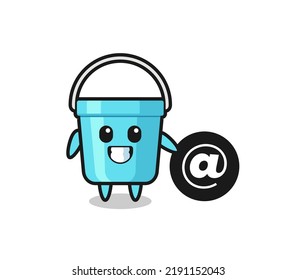 Cartoon Illustration of plastic bucket standing beside the At symbol , cute style design for t shirt, sticker, logo element