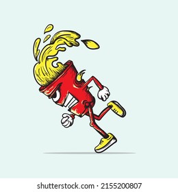 Cartoon illustration of plastic cup of soda to go running