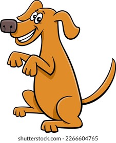 Cartoon illustration of playful dog animal character doing a trick