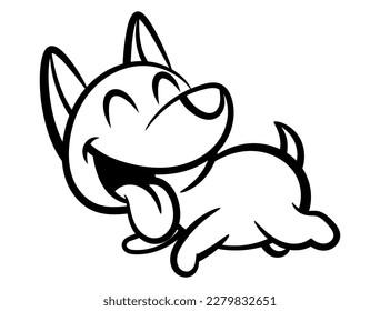 Cartoon illustration of playful puppy playing chase with its Master. Best for outline, logo, and coloring book with pet themes for kids