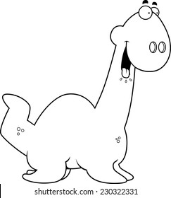 A cartoon illustration of a Plesiosaur dinosaur looking hungry.
