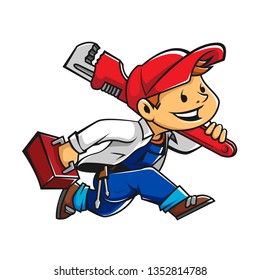 cartoon illustration plumbing, heating and cooling mechanic