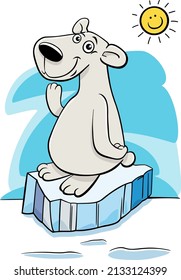Cartoon illustration of polar bear animal character in the arctic