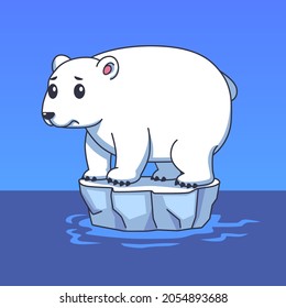 Ilustración de caricatura Oso polar en la Flota de Hielo, campaña de calentamiento global