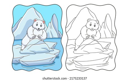 cartoon illustration Polar bear is trying to repair a broken iceberg book or page for kids