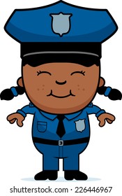 A Cartoon Illustration Of A Police Officer Girl Standing And Smiling.