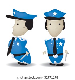 A cartoon illustration of a policeman front and side view