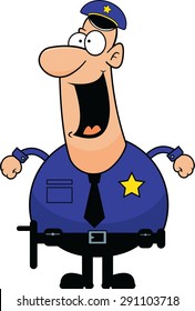 Cartoon illustration of a policeman with a funny expression. 