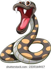 A cartoon illustration of a polka dot snake with an open mouth and big sharp teeth, isolated on a white background