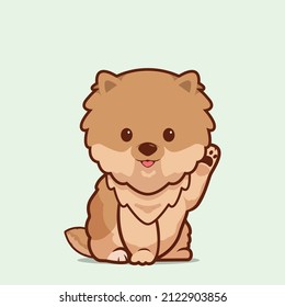 Cartoon illustration of pomeranian german spitz dog cute pose. Vector illustration of pomeranian german spitz dog