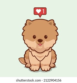 Cartoon illustration of pomeranian german spitz dog sitting with love icon. Vector illustration of pomeranian german spitz dog