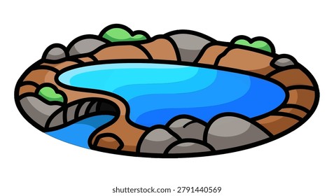 A cartoon illustration of a pond