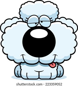 A cartoon illustration of a poodle puppy with a goofy expression.