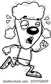 A cartoon illustration of a poodle running and looking exhausted.