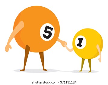 Cartoon illustration of pool ball father and son holding hands