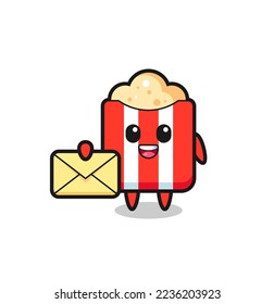 cartoon illustration of popcorn holding a yellow letter , cute style design for t shirt, sticker, logo element