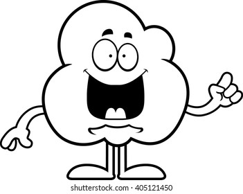 A cartoon illustration of a popcorn kernel with an idea.