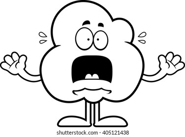 A cartoon illustration of a popcorn kernel looking scared.