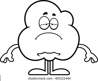 A cartoon illustration of a popcorn kernel looking sad.