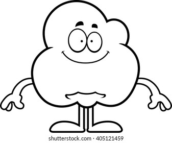 A cartoon illustration of a popcorn kernel looking happy.