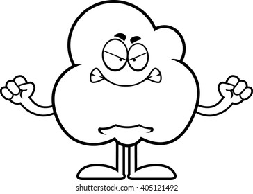 A cartoon illustration of a popcorn kernel looking angry.