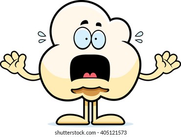 A cartoon illustration of a popcorn kernel looking scared.