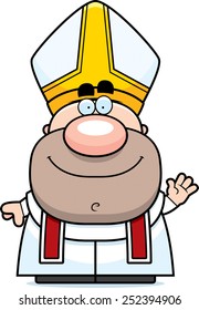 A cartoon illustration of a pope waving.