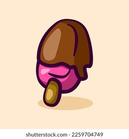 cartoon illustration of popsicle stick with melted chocolate