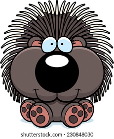 A cartoon illustration of a porcupine sitting and smiling.