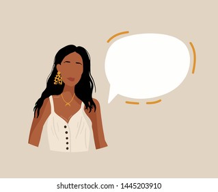 Cartoon illustration of Portrait of fashion young women with empty speech bubbles. Good for comics, sale banner, fashion flyer. Vector illustration.