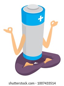 Cartoon illustration of positive energy battery practising yoga