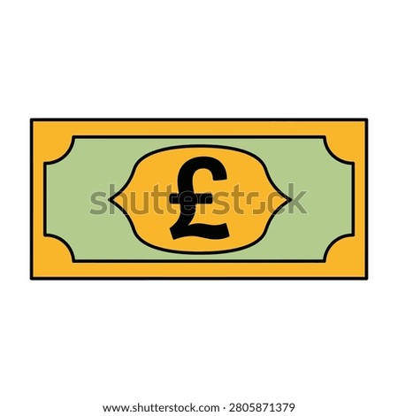 A cartoon illustration of a pound sign on a banknote, symbolizing British currency and finance