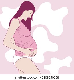cartoon illustration of pregnant mother on baby's big day vector pink background