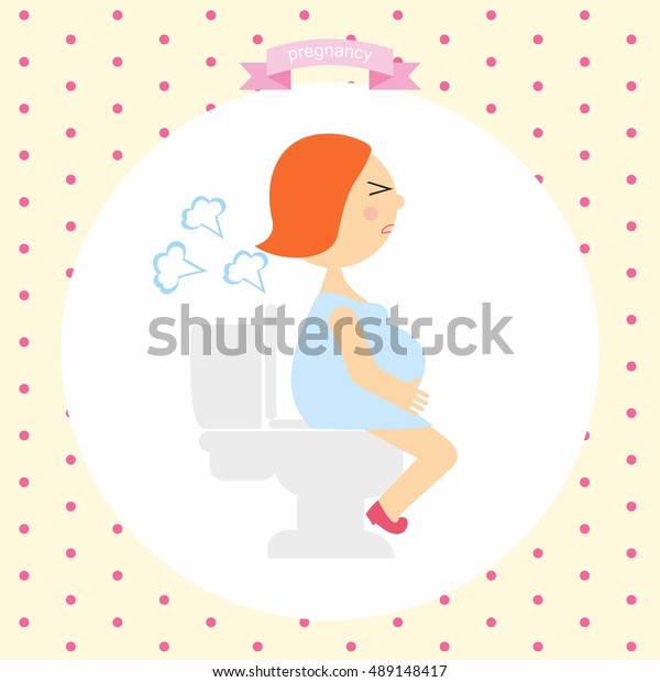 妊婦の漫画のイラストは トイレにガスを出す 連続妊娠 のベクター画像素材 ロイヤリティフリー