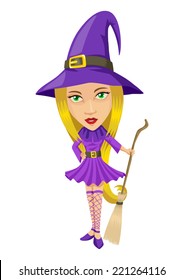 Cartoon illustration of a pretty witch