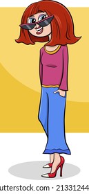 Cartoon illustration of pretty young woman or girl character
