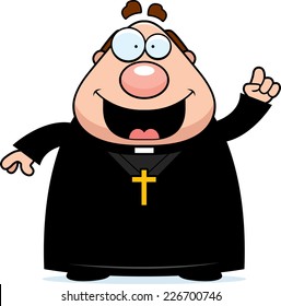 A cartoon illustration of a priest with an idea.