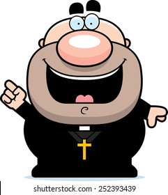 A cartoon illustration of a priest with an idea.