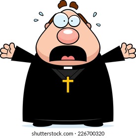 A cartoon illustration of a priest looking scared.