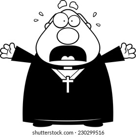A cartoon illustration of a priest looking scared.