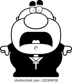 A cartoon illustration of a priest looking scared.