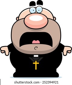 A cartoon illustration of a priest looking scared.